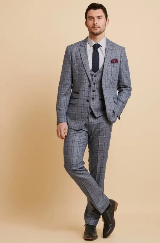 Jakkesæt Med Vest - Abbott Blue Tweed Check