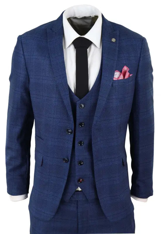 Jakkesæt Med Vest - Check Jerry Blue