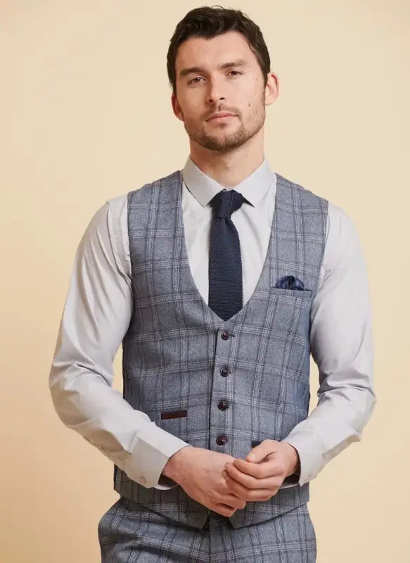 Marc Darcy – Vest Abbott Tweed Blå Ternet