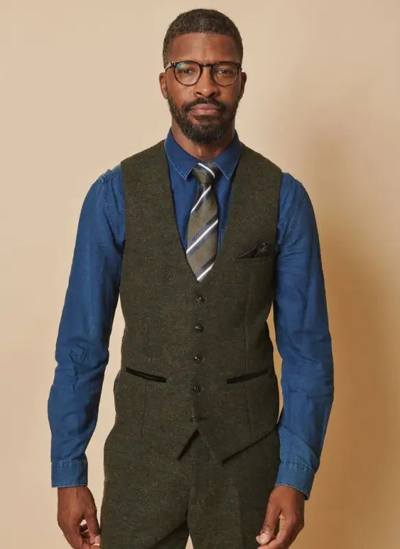 Marc Darcy – Vest Marlow Tweed Olivengrøn