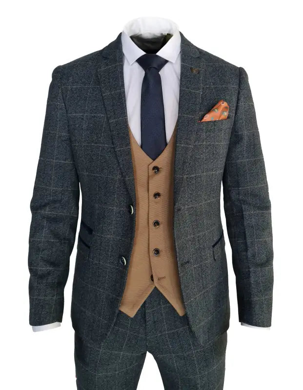 Jakkesæt Med Vest - Scott Blue Tan Match