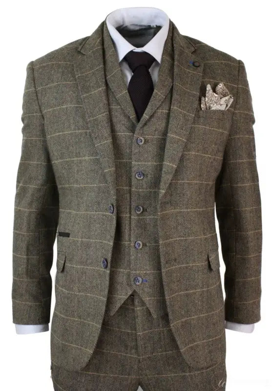 Tredelte Jakkesæt Herribone Brown Classic