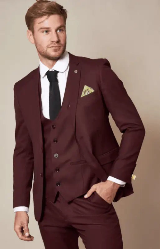 Wine Red Jakkesæt Med Vest