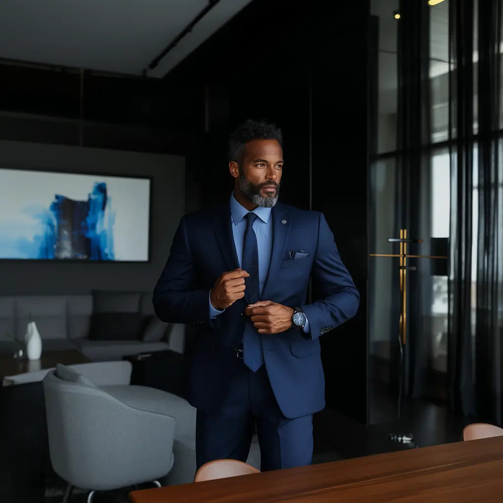 Hvilken farve skjorte passer til et blåt jakkesæt?