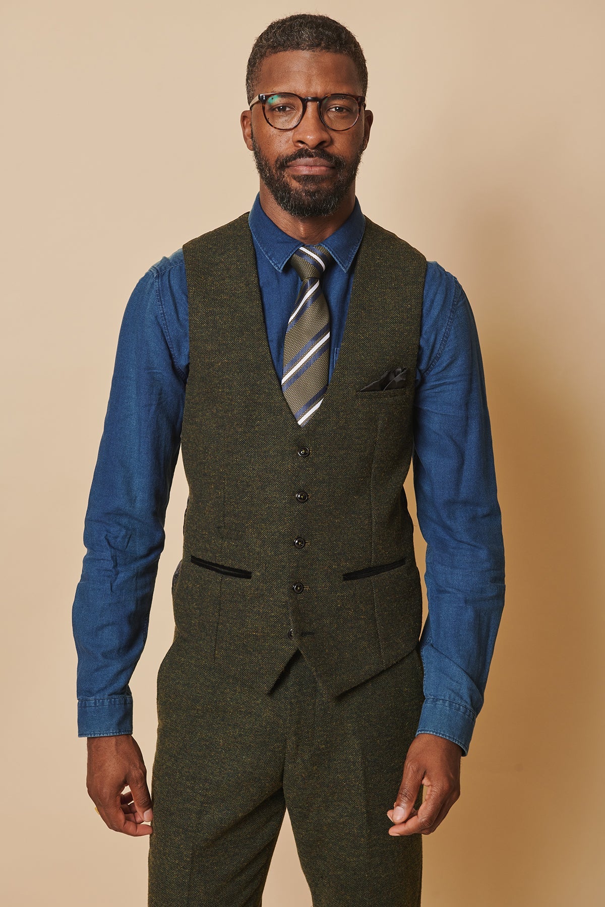 3 - delt herrekostume Tweed Marlow Olive - Marc Darcy