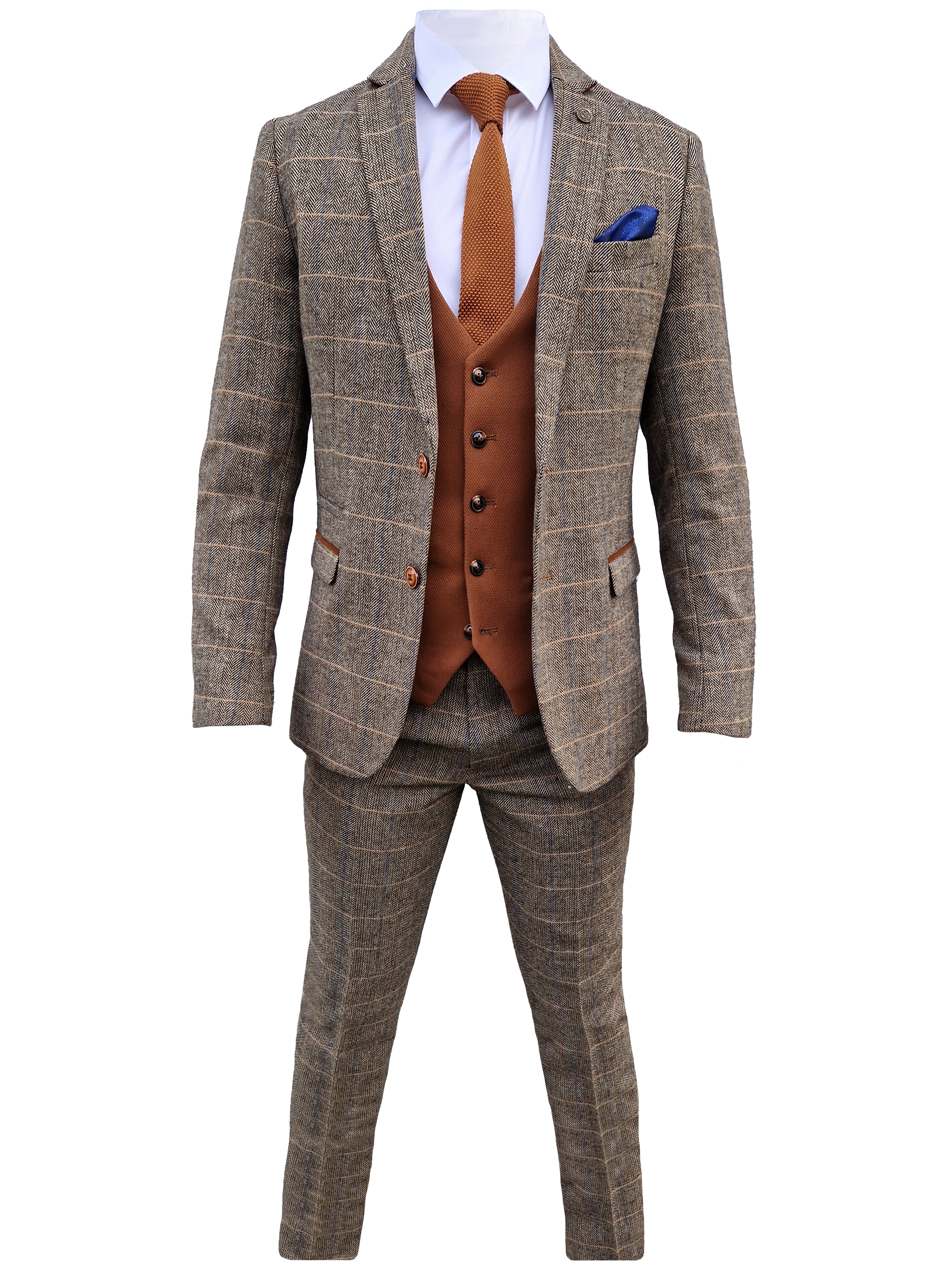 Tredelt herrekostume Marc Darcy Herringbone brown - Mix and