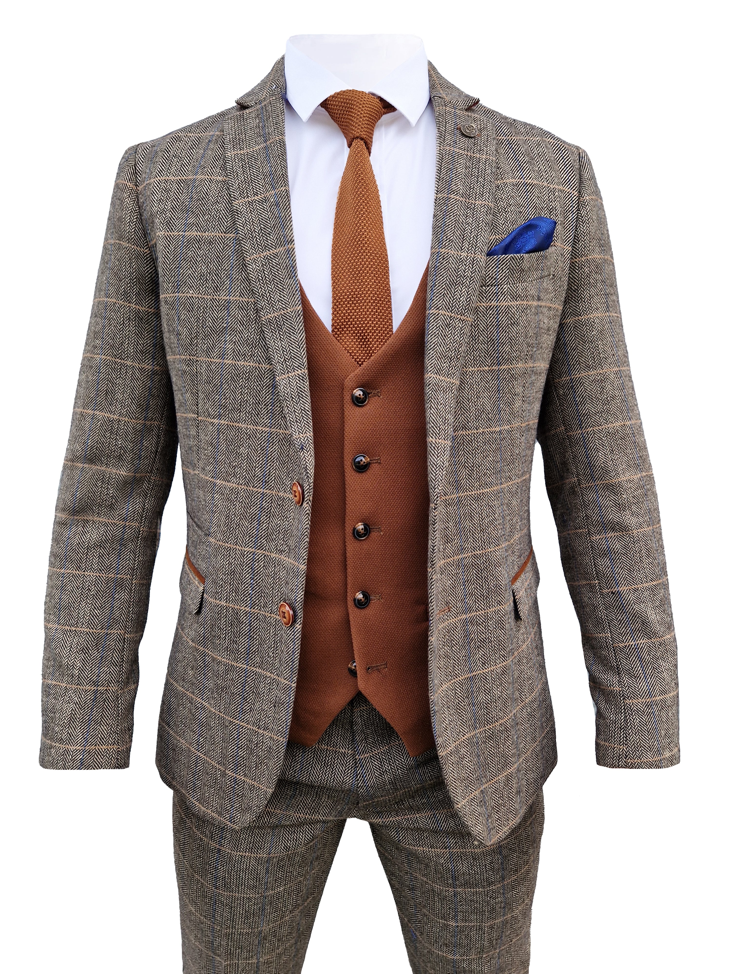 Tredelt herrekostume Marc Darcy Herringbone brown - Mix and