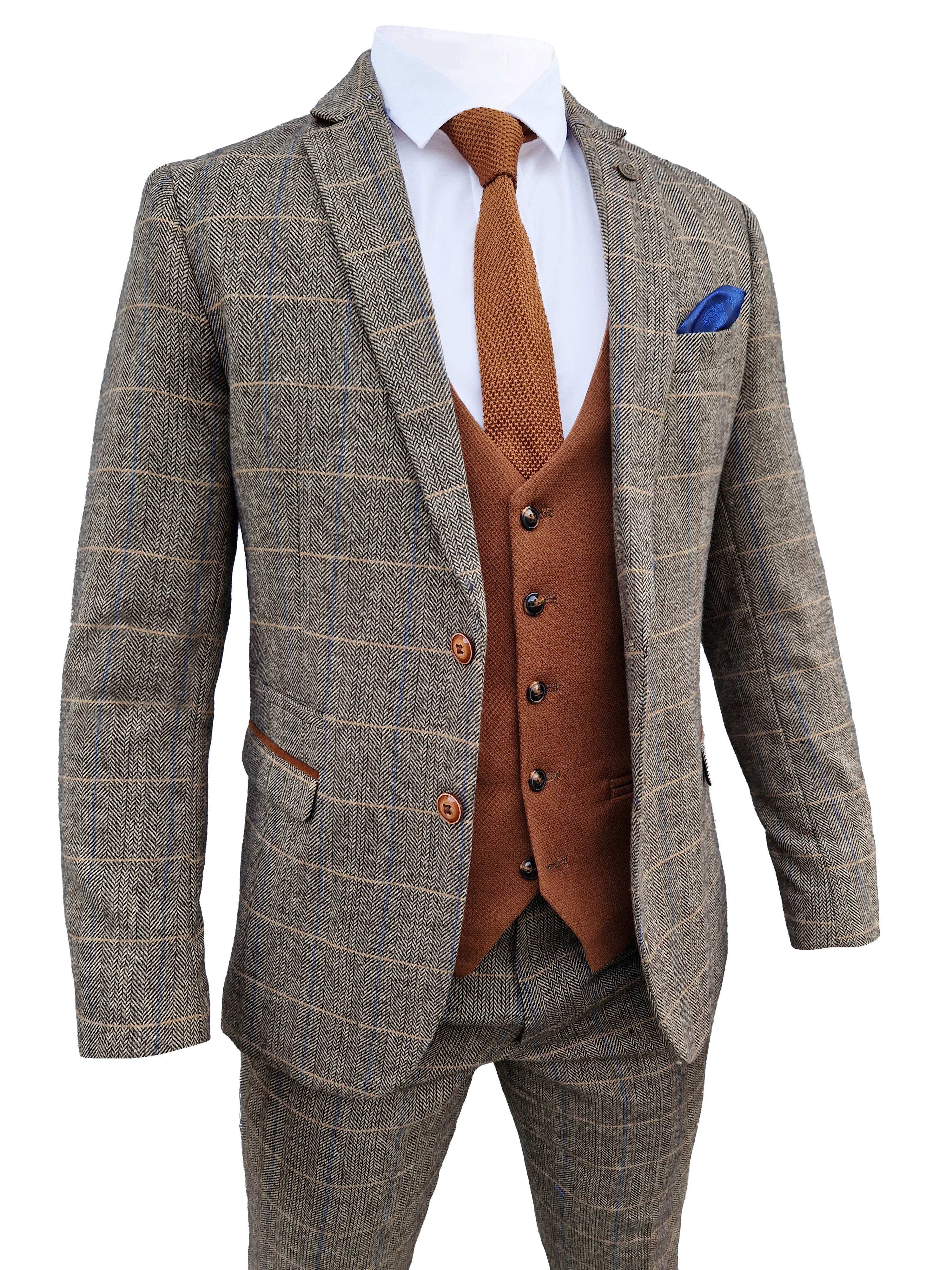 Tredelt herrekostume Marc Darcy Herringbone brown - Mix and