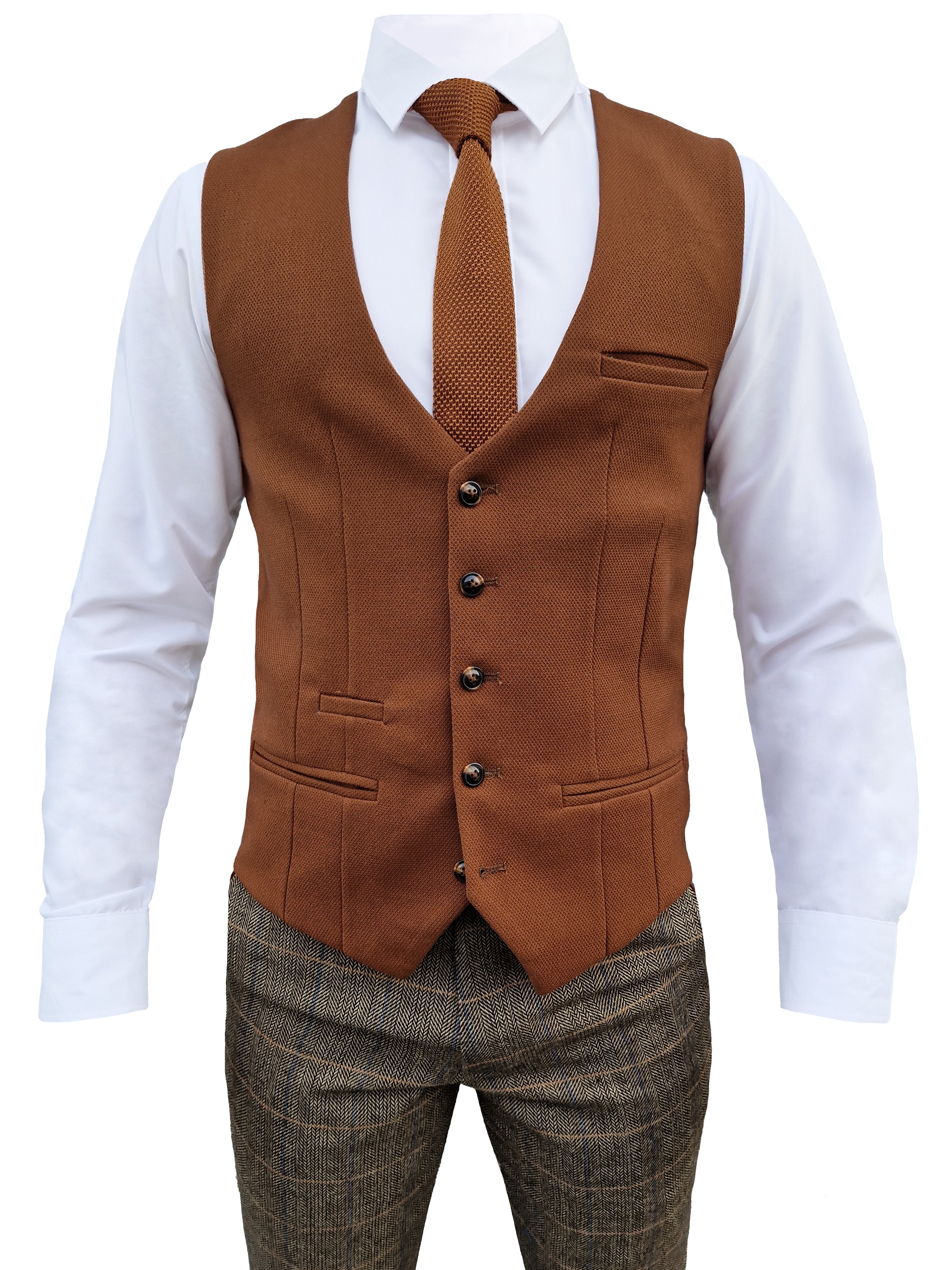 Tredelt herrekostume Marc Darcy Herringbone brown - Mix and