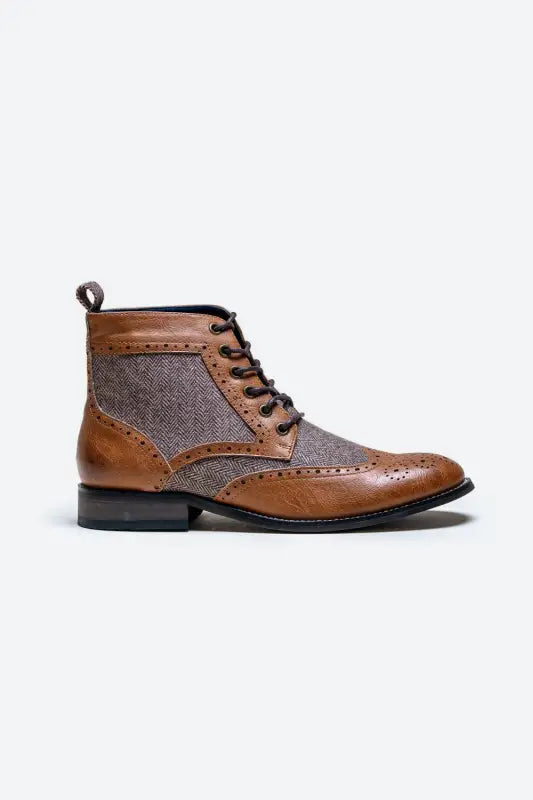 Lysbrune tweed snørestøvler | Cavani Jones Tan - schoenen