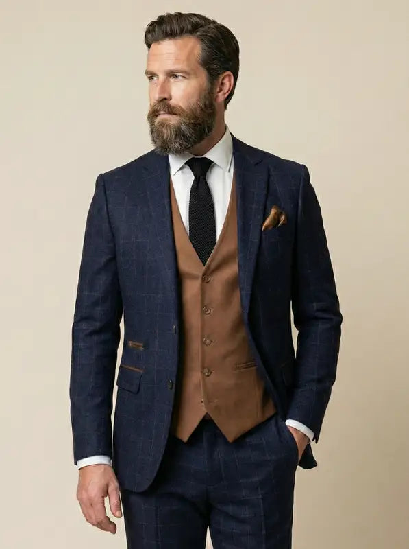 CASTLESON Admiral – Tredelt Jakkesæt Til Herrer, Ternet Navy/Tan Mix & Match 3.795,00 kr