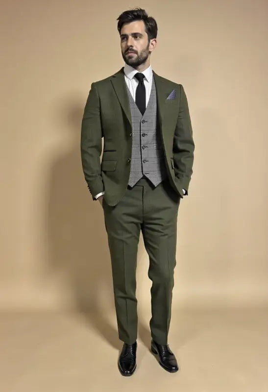 CASTLESON Chief – Herresæt I Olivengrøn Tweed Mix & Match