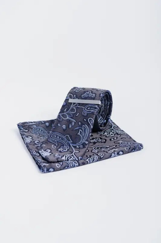 Cavani - Grå Navy Paisley Slips Sæt - gentleman set