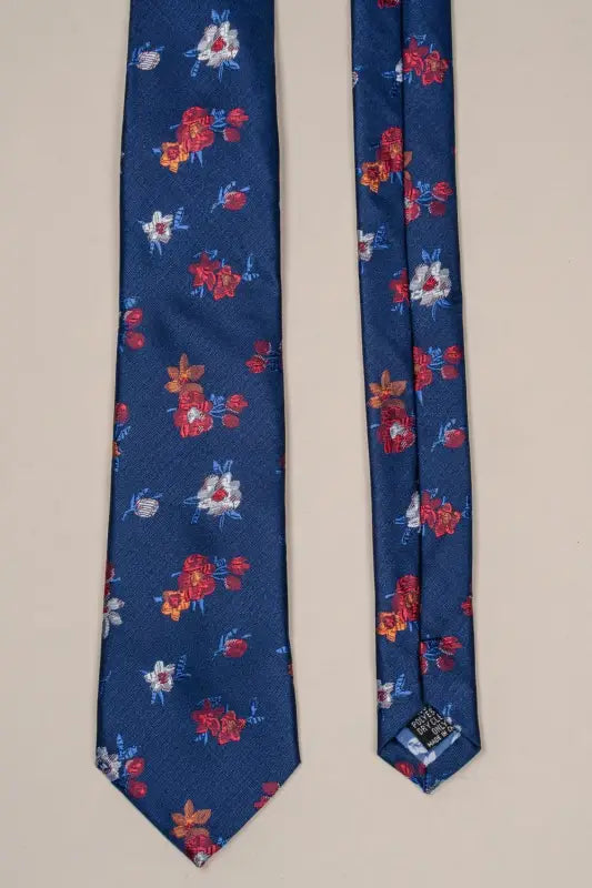 Cavani - Navy - Floral Red Slipsæt - gentleman set