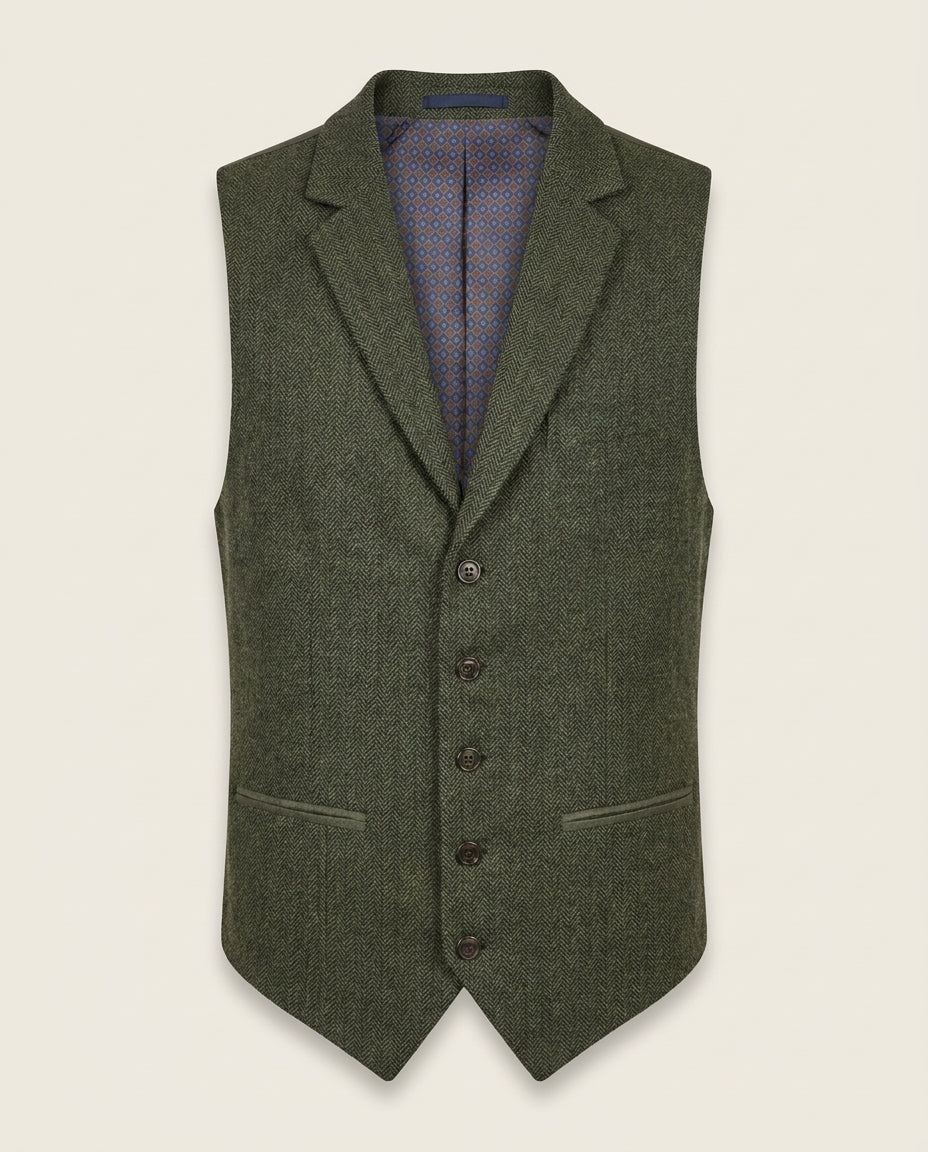 CASTLESON Chief - Gilet Olive Tweed — voorkant