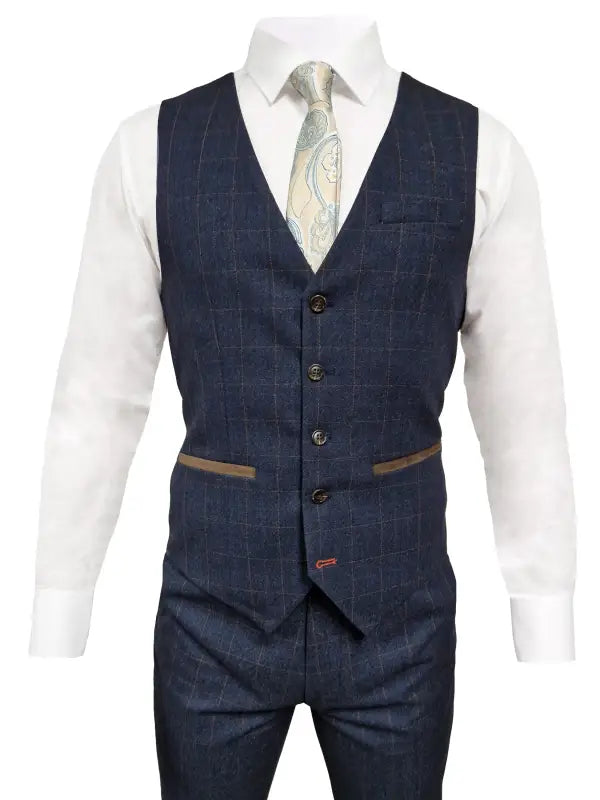 TAVERNY Admiral - Jakkesæt Med Vest - Navy Check