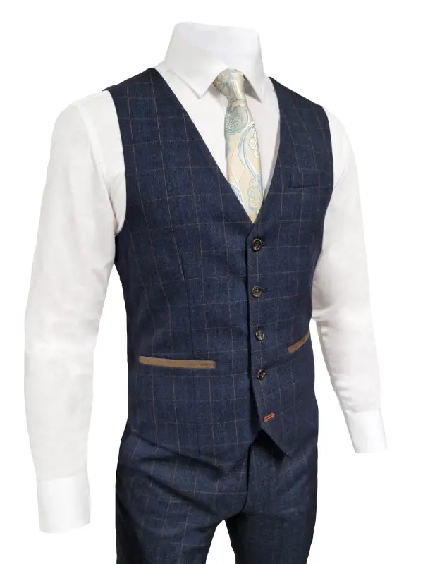 TAVERNY Admiral - Jakkesæt Med Vest - Navy Check