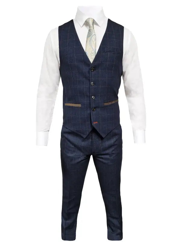 TAVERNY Admiral - Jakkesæt Med Vest - Navy Check