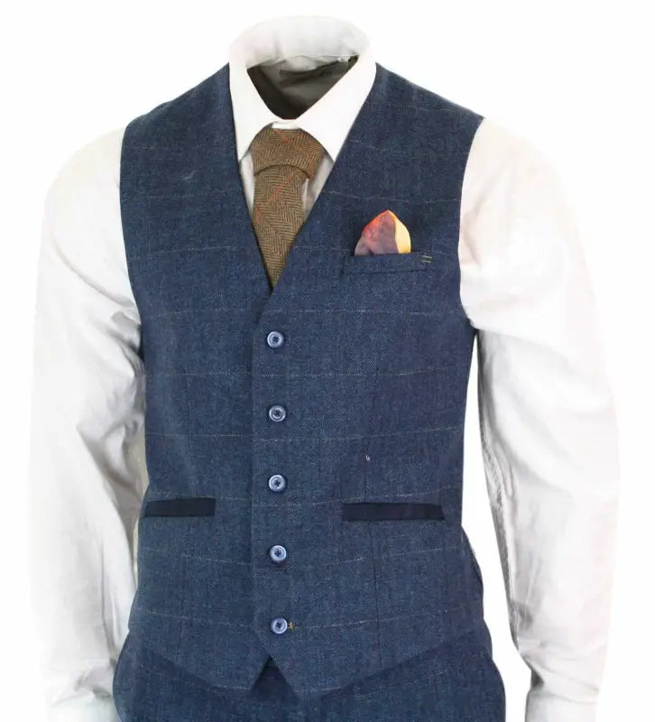 Tredelt Cavani Peaky Style Jakkesæt - Carnegi Navy Tweed