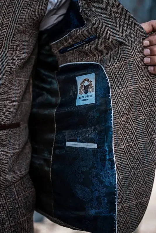 Jakkesæt Med Vest - Herribone Brown Classic