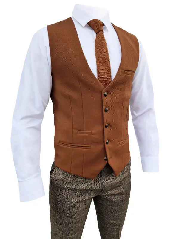 Tredelt herrekostume Marc Darcy Herringbone brown - Mix and