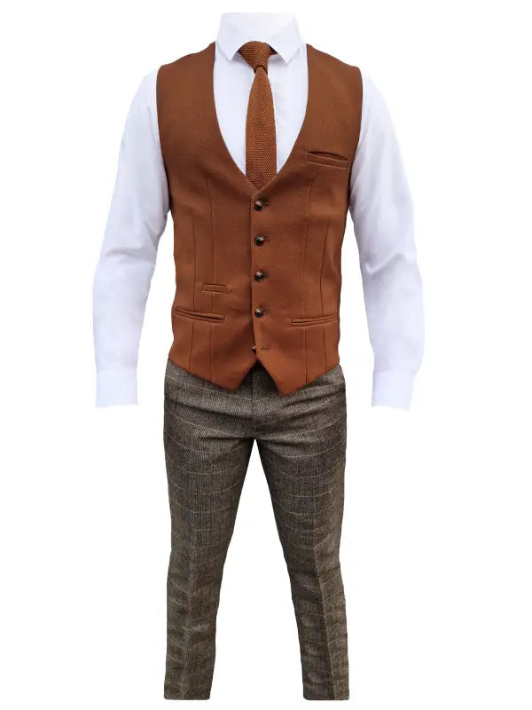 Tredelt herrekostume Marc Darcy Herringbone brown - Mix and