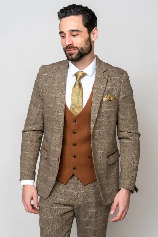 Tredelt herrekostume Marc Darcy Herringbone brown - Mix and