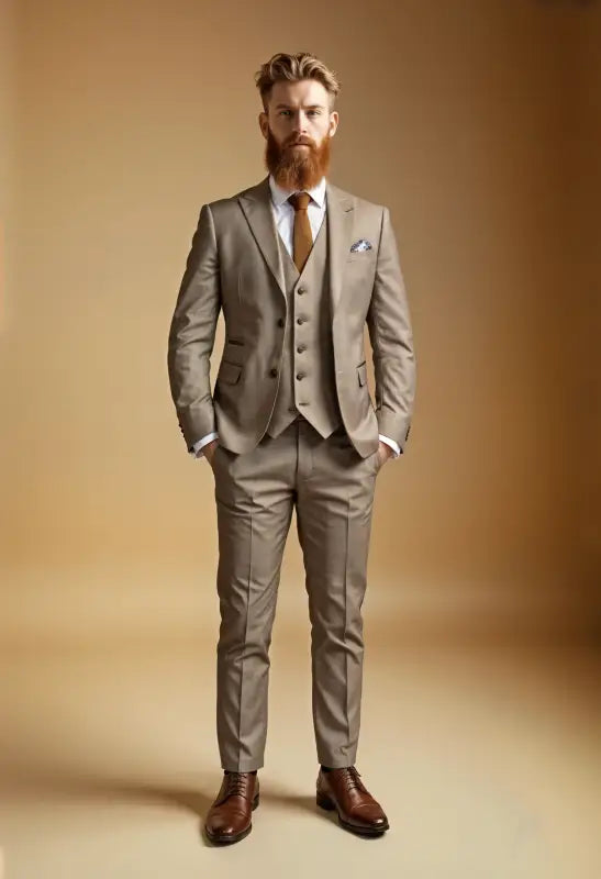 TAVERNY Major - Jakkesæt Med Vest Beige