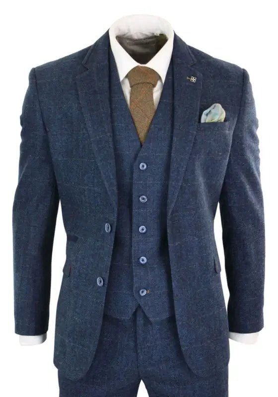 Tredelt Cavani Peaky Style Jakkesæt - Carnegi Navy Tweed