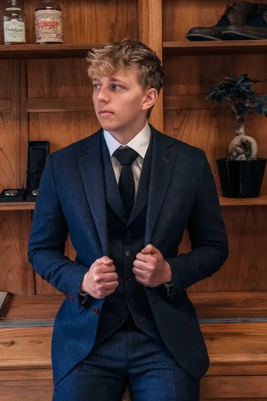 TAVERNY Chief - Herrekostume Navy tweed - driedelig pak